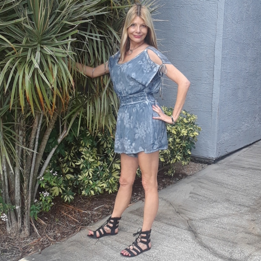 Free People indigo blue Romper size medium